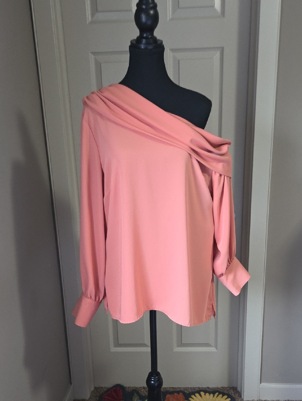 le chateau One-Shoulder Draped Blouse in Coral